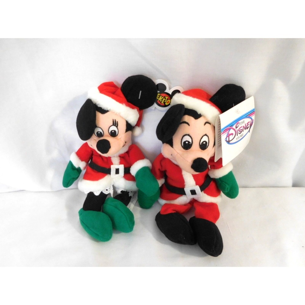 Disney's Mickey & Minnie Mouse Plush Christmas Beanie Dolls Vintage & Retired